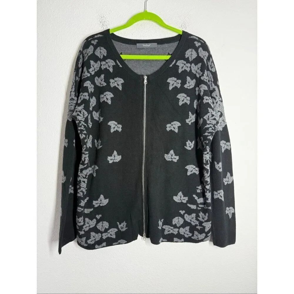 Backstage Women’s Bohemian Knit Full Zip Cardigan Leaf Print Size XL See Notes